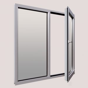 Алюминиевое двухстворчатое окно (глухая + открывающаяся створки) - 9